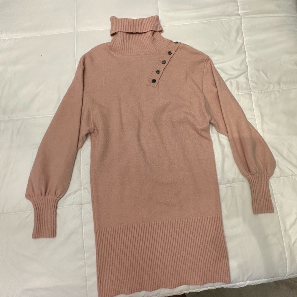 Women's Pink Turtleneck Sweater Dress